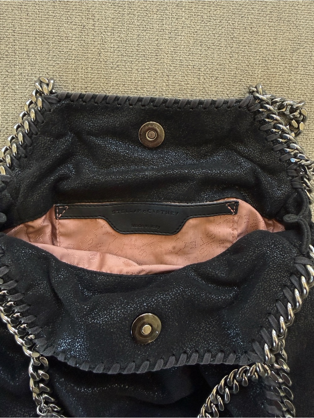 Stella McCartney Black Faux-Leather Shoulder Bag with Silver Chain - Picture 2 of 7